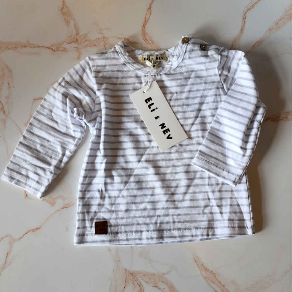 White and Gray Eli and Nev Striped Long Sleeve Shirt